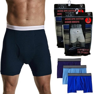 Men's Cotton Boxer Briefs - XL, Assorted Blues, 3 Pack (Case of 24)