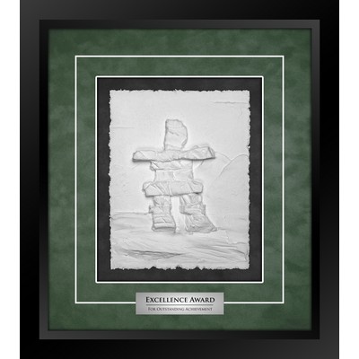 Inukshuk (Black/Green) - Cast Paper Sculptured Art - Shadowbox Award 14.5"x16.25"