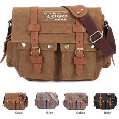 Men's Vintage Canvas Leather Messenger Bag