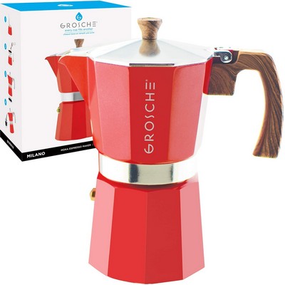 GROSCHE Milano Moka pot, Stovetop Espresso maker Red