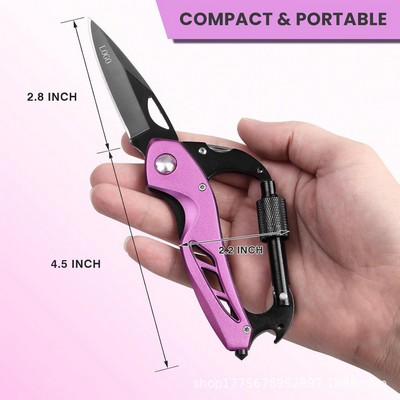 Multi-functional D-shaped Carabiner Folding Knife for Outdoor Camping Equipment