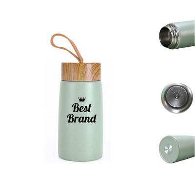 9Oz Portable Thermos With Wood Grain Lid