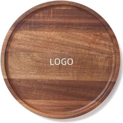 7" Acacia Round Wood Tray for Kitchen Dining Room Table