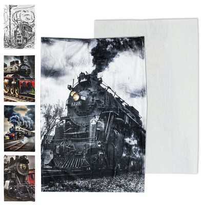 Steam Train Era Flannel Blanket With Customizable Logo