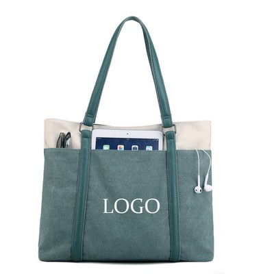 15.6Inch Canvas Handbag W/ Front Open Pocket