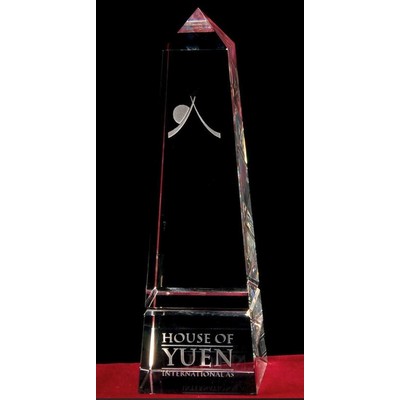 Custom Crystal Image in Obelisk Pillar Award w/3D Logo/ Text (8")