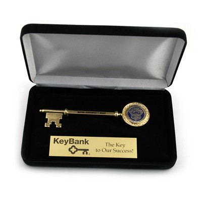 Bright Gold Key in a Black Velvet Presentation Box