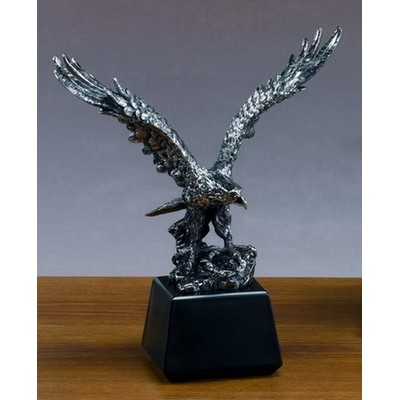 Large Antique Silver Tint Eagle on Rock Trophy w/Upturned Wing (12"x13.5")