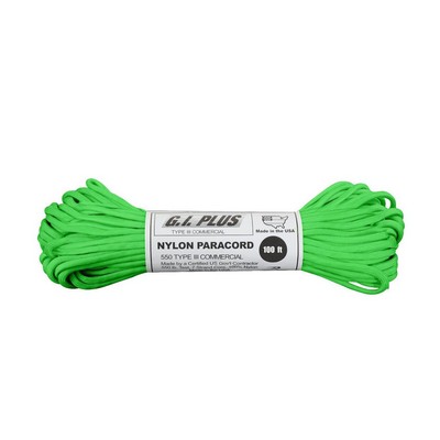 100' Safety Green 550 Lb. Type III Commercial Paracord