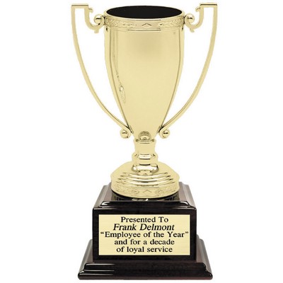 10 3/4" Gold Loving Trophy Cup w/ Mahogany Piano Finish Wood Base