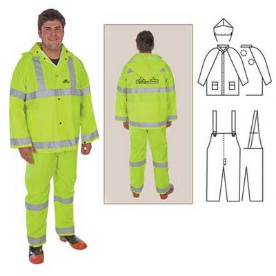 PVC Polyester 3 Piece Rainsuit W/Reflective Stripe