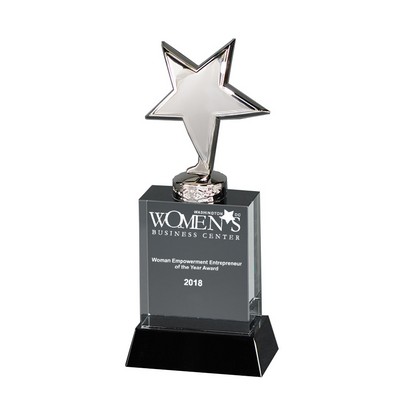 Silver Metal Star on Clear Crystal Tower