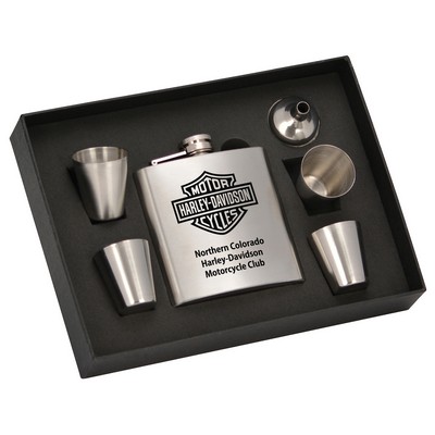 Silver Flask 6 Piece Set in Box