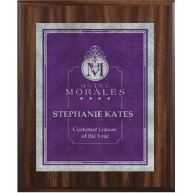 Classic Walnut Plaque 8" x 10"- Purple/Silver - 6" x 8" Victory Sunray Plate