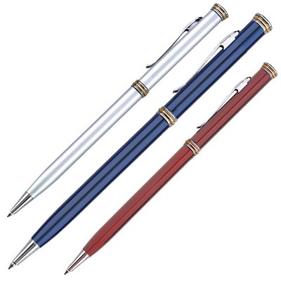 Twist Action Mechanism Slim Ballpoint Pen w/ Chrome & Gold Trim