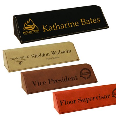 Laserable Leatherette Desk Wedge Name Plate - Laser Engraved