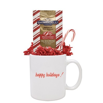 Ghirardelli Peppermint Cocoa & Candy Cane Mug Set (White)