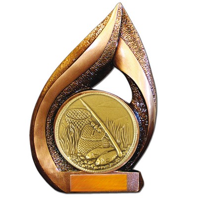 Stock Flame Trophy with 5 1/2" Event Fishing Coin 13"