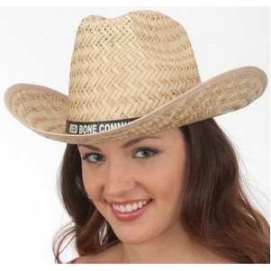 Hi Crown Straw Texan Hat w/Imprinted Band