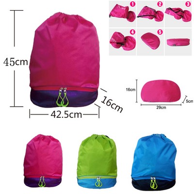 Dry Wet Separated Swimming Backpack w/Slipper Pocket Foldable Backpack