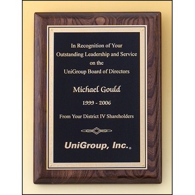 Airflyte® Walnut Piano-Finish Plaque w/Black Textured Plate & Squared Corner (7"x 9")