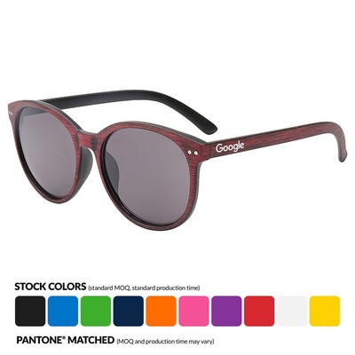 Brushed Wood With Dark Lenses Promotional Sunglasses W/ 1Color Imprint