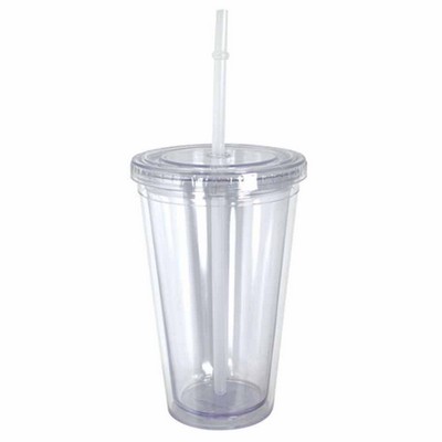 16 Oz. Double Wall Cup w/Straw