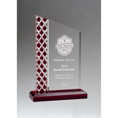 Zenith Series Clear Acrylic Award w/Lattice Pattern & Red Metallic Accent (5.5"x7.25"x1.3")