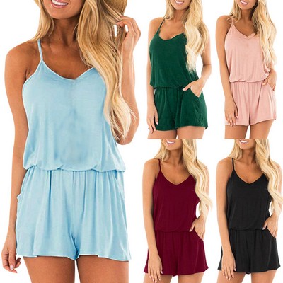 Ladies Spaghetti Strap Romper Shorts