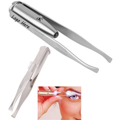 Stainless Steel Eyebrow Tweezers Clip With LED Lamp