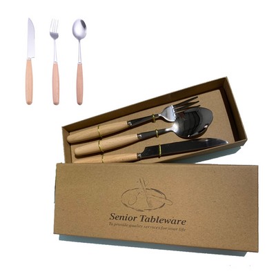 Wood&Stainless Steel Flatware Cutlery Set With Case