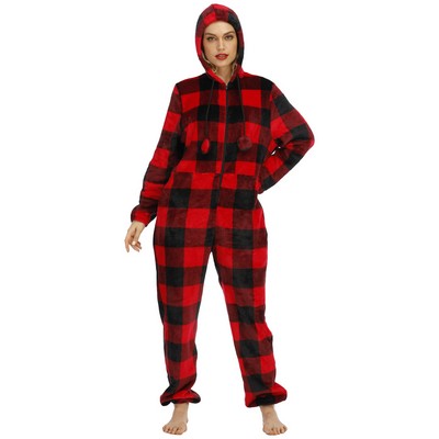 Women's Flannel Plaid Hooded Onesie