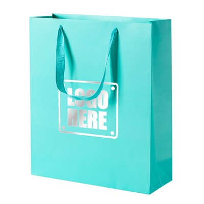 Matte Euro Paper Tote Bag W/ Ribbon Handles - Foil Stamp