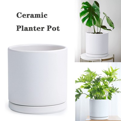 10 Inch Ceramic Planter Pot with Drainage Hole and Saucer