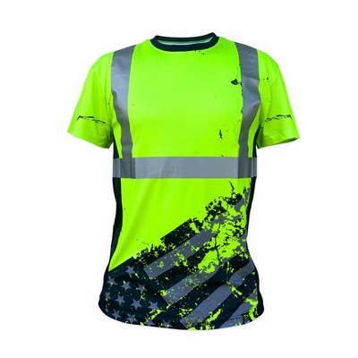 American Flag Yellow Class 2 Type-R Reflective Safety Shirt