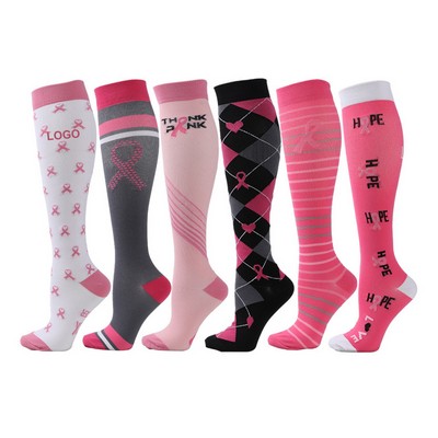 Pink Ribbon Jacquard Knee High Sock