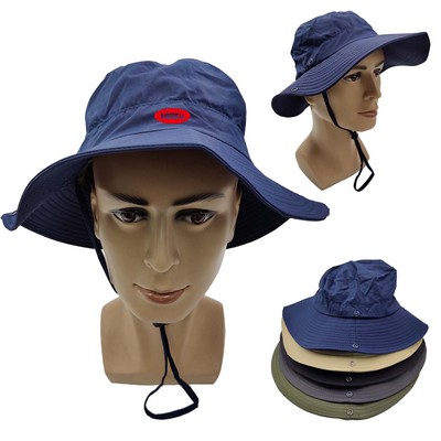 Wide Brim Sun Bucket Hat With String