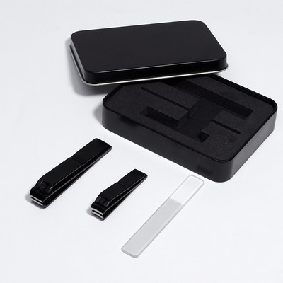 Black Stainless Steel Nail Clippers Set w/Tinplate Box