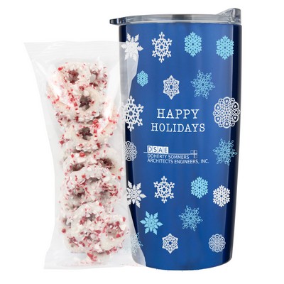 Promo Revolution - 20 Oz. Straight Tumbler Gift Set w/White Chocolate Pretzels w/Crushed Peppermint