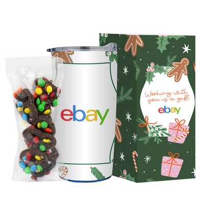 Promo Revolution - 20 Oz. Straight Tumbler Holiday Greetings Gift Set w Milk Choc. Pretzels w M&M's®