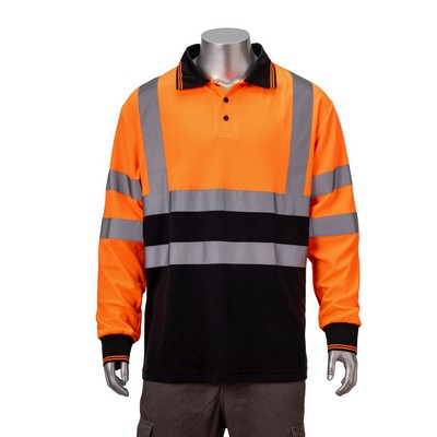 Hi Vis Class 3 - 3.8 oz. Polyester Color Block Reflective Tape Safety Polo Shirt