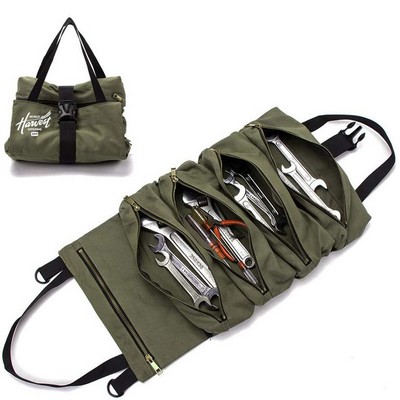 Tool Roll Up Pouch with 5 Zipper Pockets