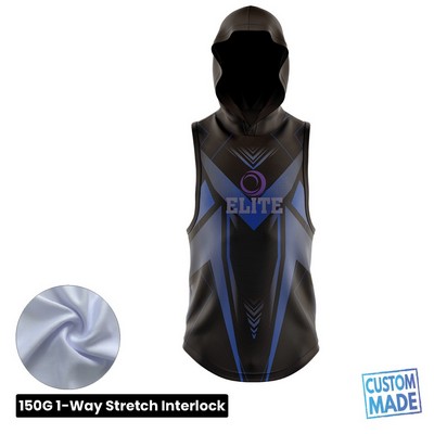 Unisex and Kids' Full Sublimation Sleeveless Hooded T-Shirt - 1-Way Stretch Performance Interlock