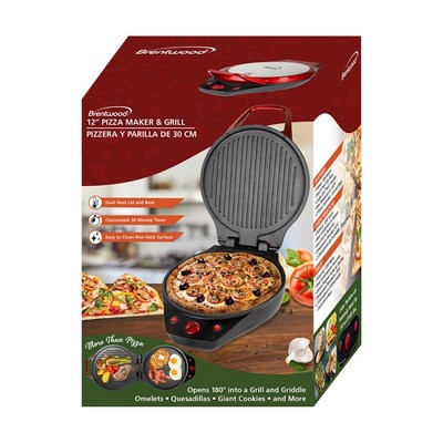 Brentwood 12 Inch Non-Stick Pizza Maker and Grill with Timer