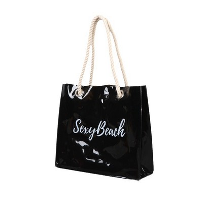 Color Transparent PVC Shopping Bag Handbag with Cotton Rope Handle