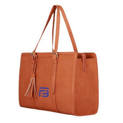 Vegan Leather Laptop Tote Bag with Fringes