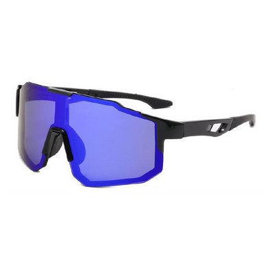 Goggle Sunglasses - Blue Mirror Lenses - Black Frames