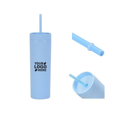 16 Oz Acrylic Tumbler With Lid Straw Double Layer Cups