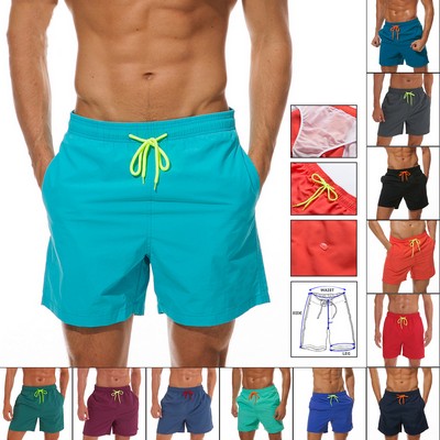 Men's Quick Dry Beach Shorts with Two Sides Pockets and Mesh Lining