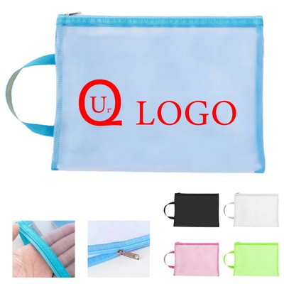 A4 Portable Zipper Mesh File Pouch